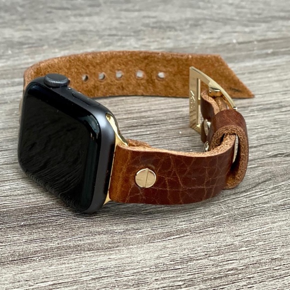 Brown Grain Leather Strap Gold Apple iWatch Band main image 5